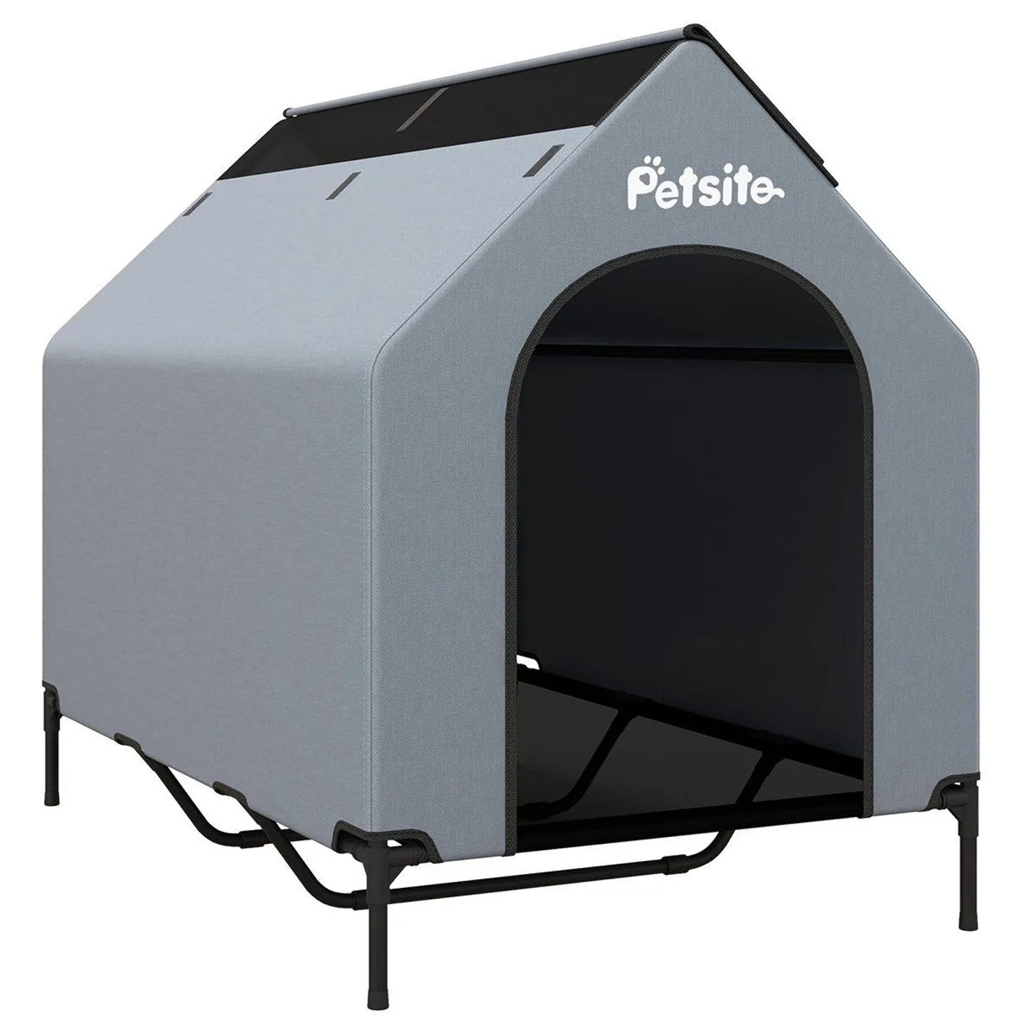 Costway 2 In 1 Hundehütte Hundeliege Outdoor Grau 84 x 132 x 114 cm
