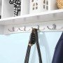 Weiße Wandgarderobe mit 5 Haken und Ablagefächern. Ideal für Flur, Bad oder Küche.