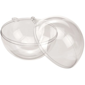 Teilbare, glasklare Kunststoff-Kugel (10 cm) mit Aufhängeöse zum Basteln und Dekorieren.