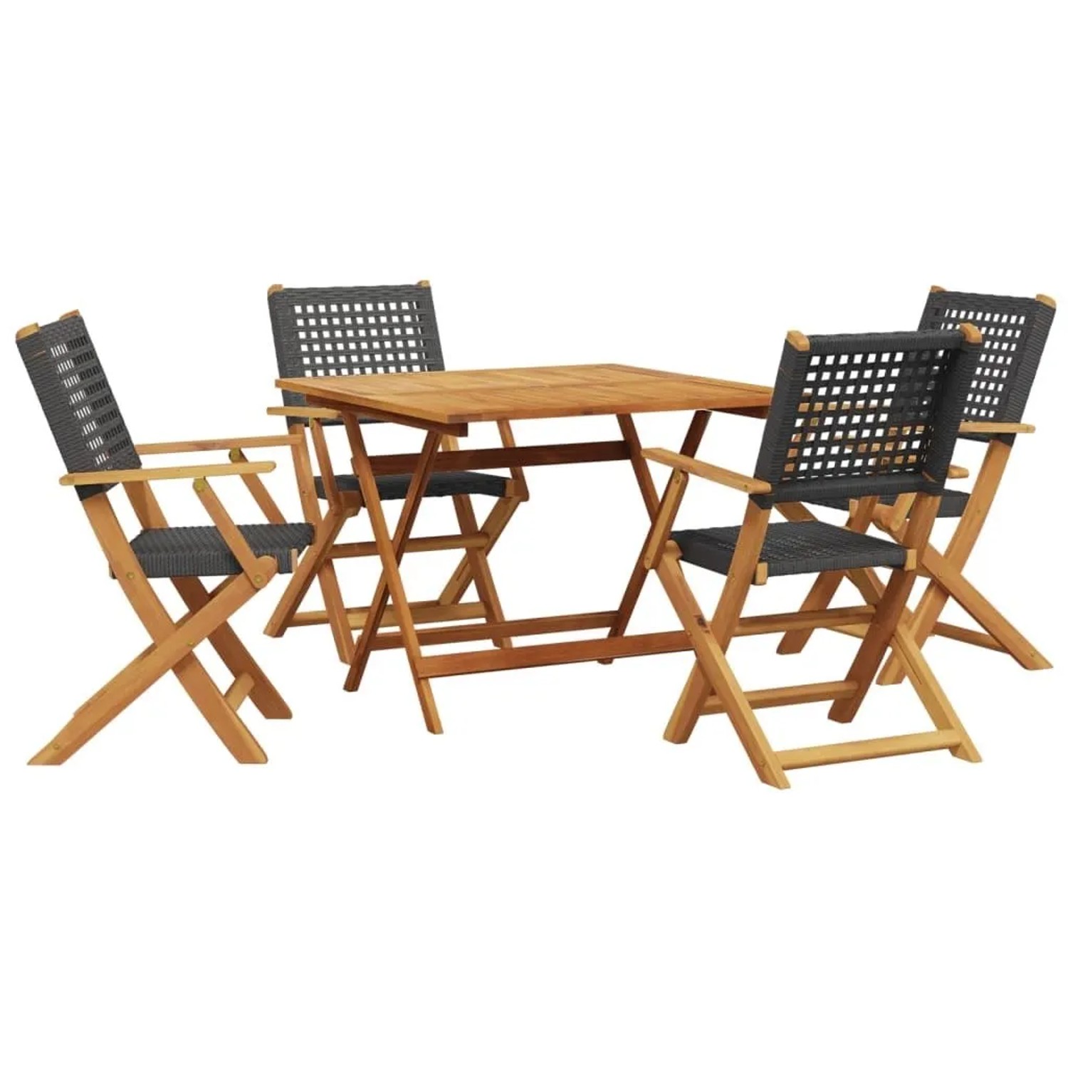 vidaXL 5-Tlg Garten-Essgruppe Schwarz Poly Rattan und Massivholz 3281826