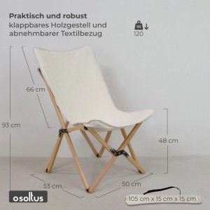 osoltus Faltsessel Jessi: klappbarer Campingstuhl aus Buchenholz mit hellem Stoffbezug, inkl. Tragetasche.