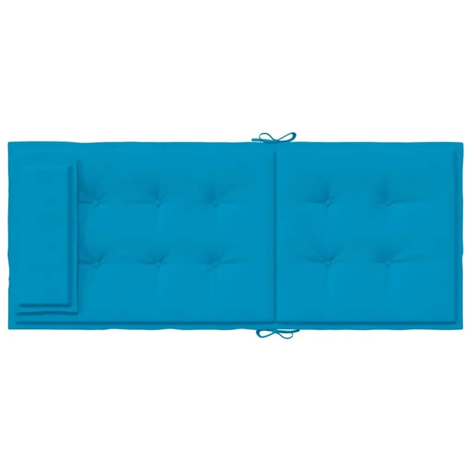 Hellblaue Hochlehner-Auflage aus Oxford-Gewebe, gesteppt, mit Bindebändern. Ideal als Sitzkissen für Gartenstühle.