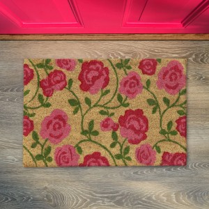 Relaxdays Fußmatte Kokos Natur Pink Grün Rutschfest 60 cm x 40 cm x 1,5 cm 1,4 kg
