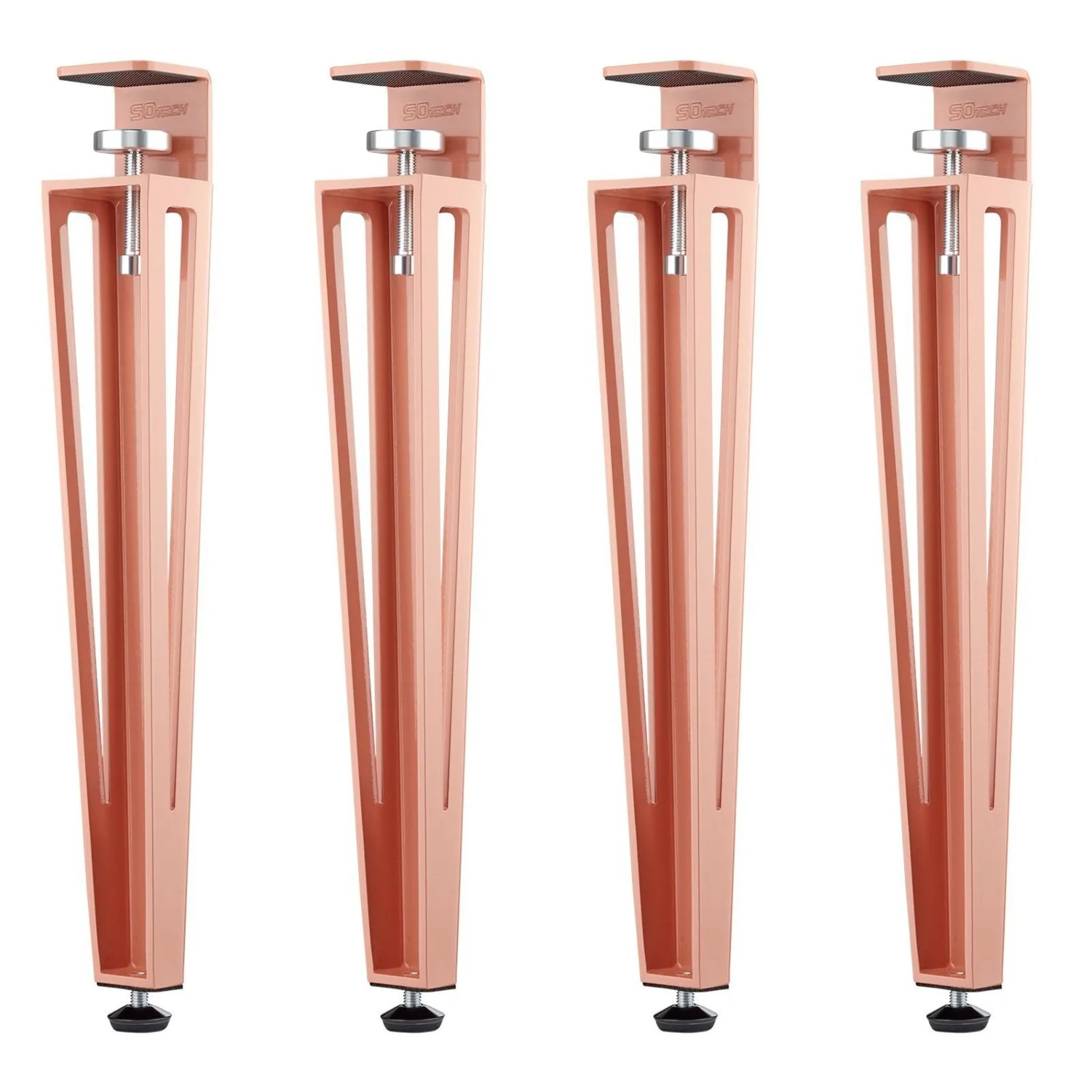 SOTECH 4 Stück Tischbein ColorLine In F-Form Rosa Anschraubbar Konisch mit Klemmschraube Höhe 464 mm