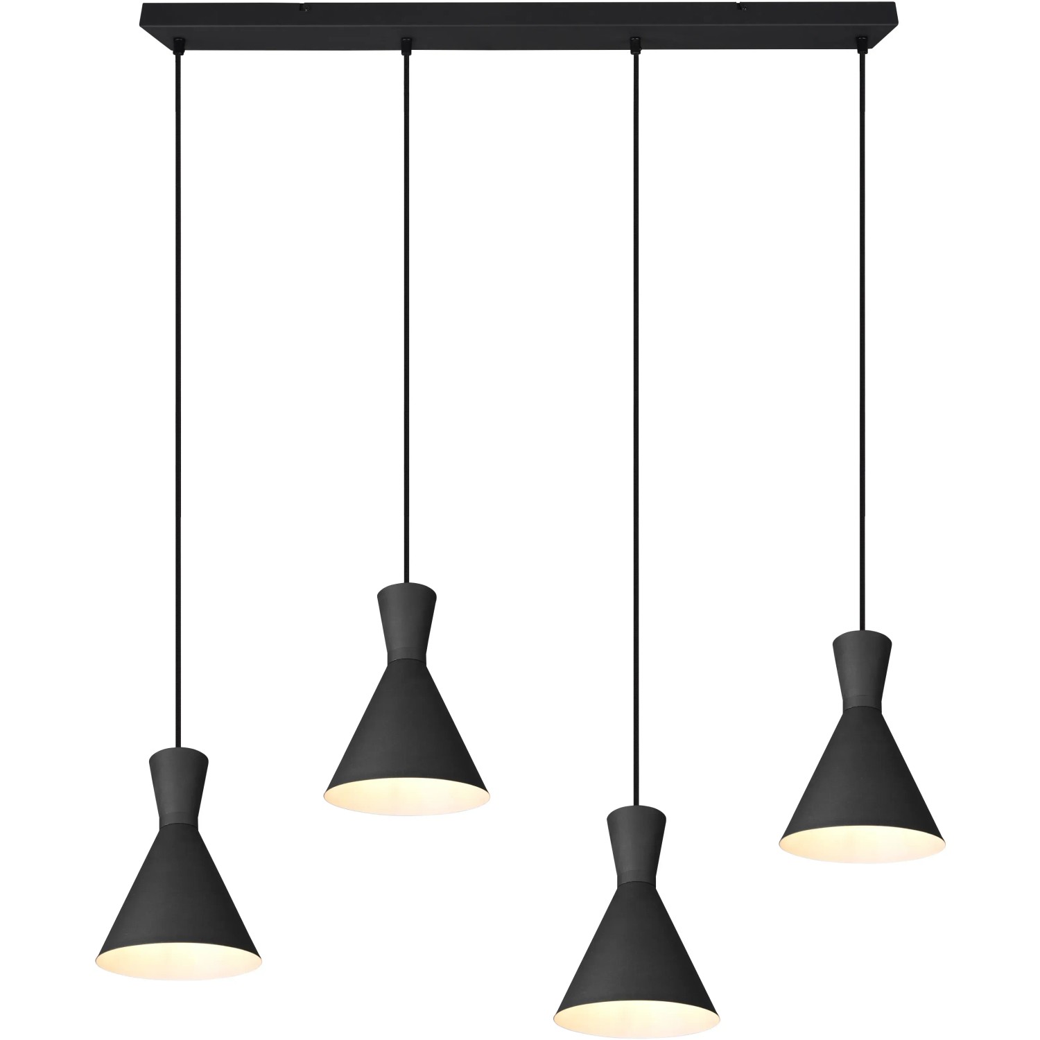 Schwarze, matte Reality Pendelleuchte Enzo mit vier Lampen für E14 Leuchtmittel.