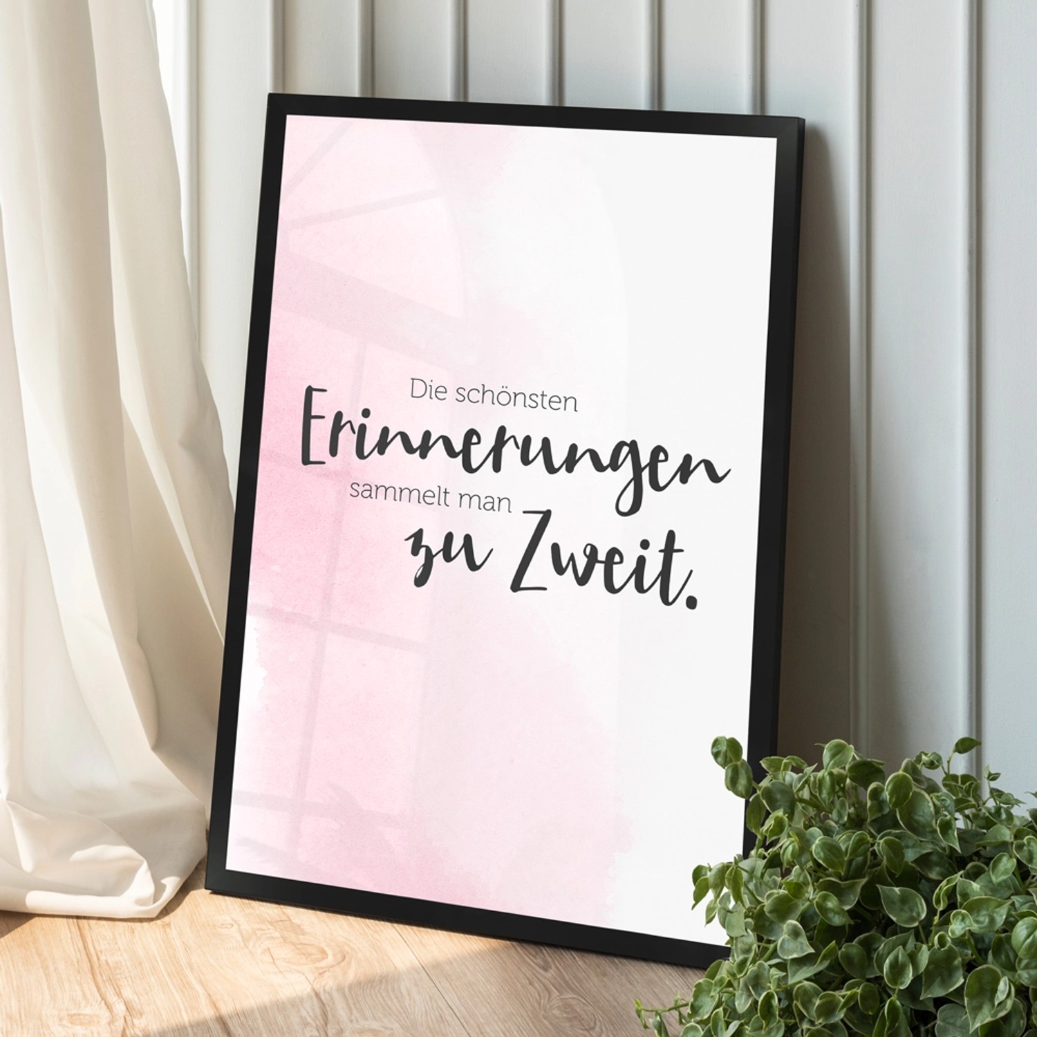 Gerahmtes Poster mit Spruch "Erinnerungen Zu Zweit" in Rosa, 30x45 cm. Romantische Wanddeko für Paare.