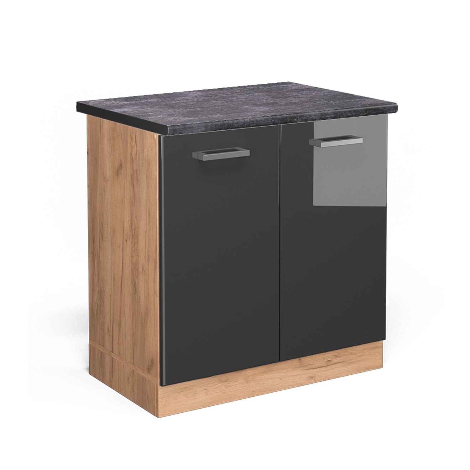 Vicco Spülenunterschrank R-Line Anthrazit Hochglanz/Goldkraft Eiche 80 cm AP Anthrazit
