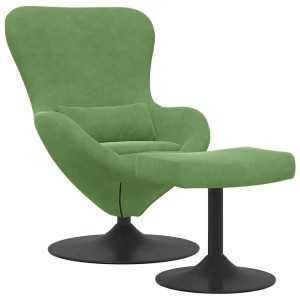 Hellgrüner vidaXL Eierstuhl aus Samt mit Fußhocker und schwarzem Metallfuß. Loungesessel Set.