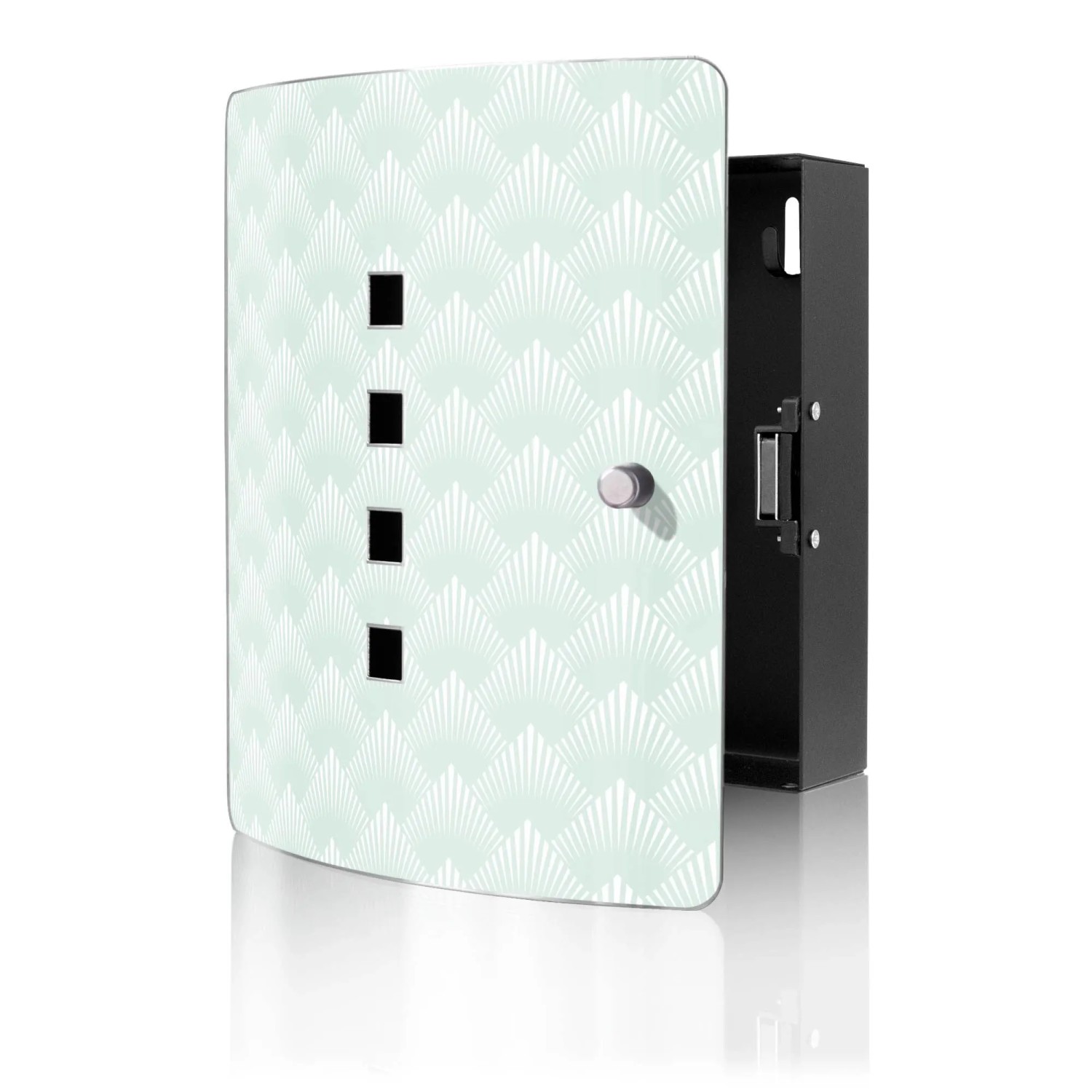 Banjado Design Schlüsselkasten Aus Edelstahl Für 10 Schlüssel 24x21,5x7cm Mit Magnetverschluss Motiv Strahlen Mint