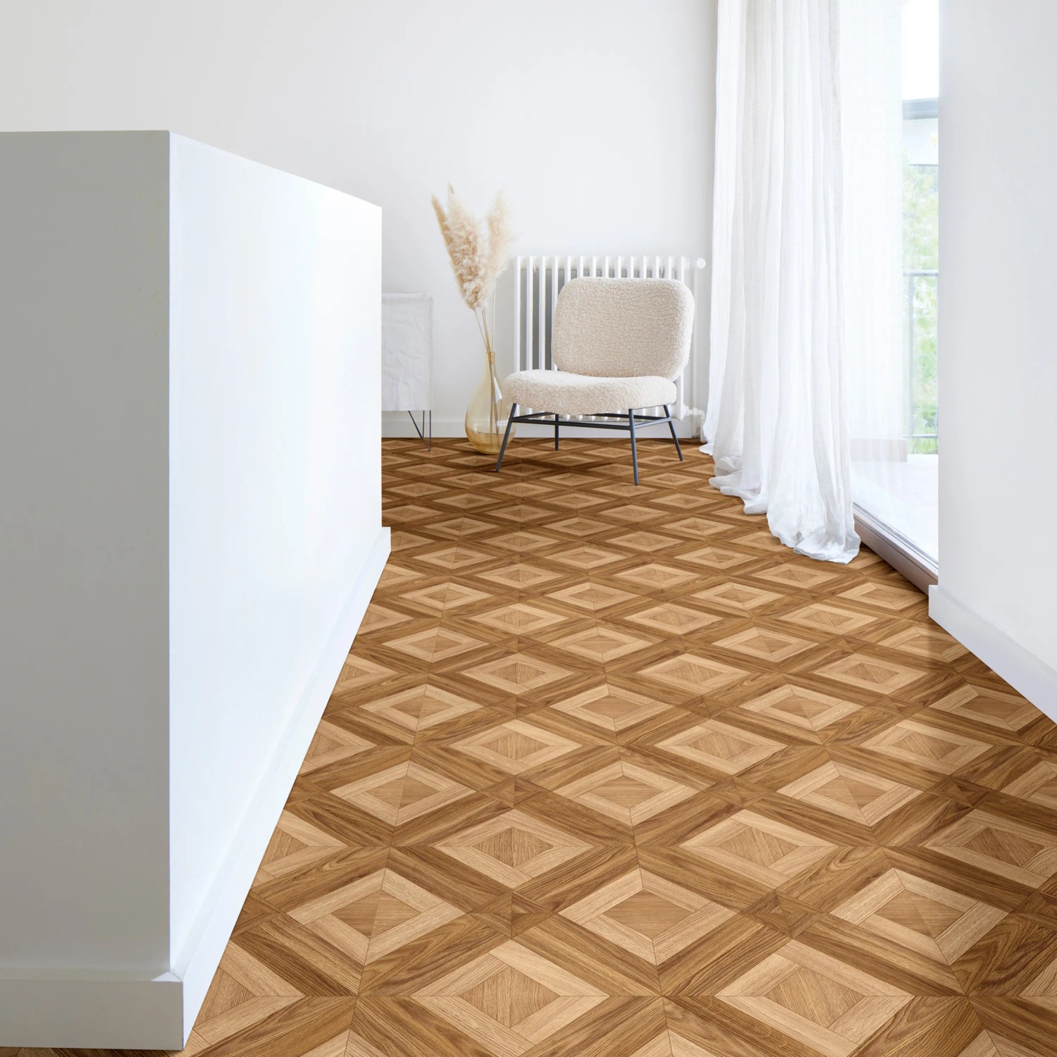 PVC-Bodenbelag Primaflor Oakland Versailles Eiche Natur im Raum verlegt.