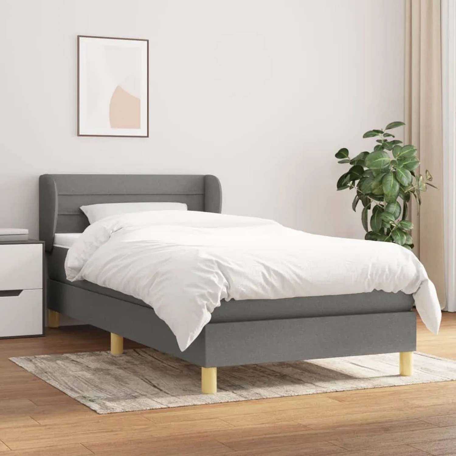 vidaXL Boxspringbett, dunkelgrau, 90x190 cm mit Matratze und Kopfteil.