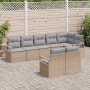 Beiges 8-teiliges Garten-Sofa-Set aus Poly Rattan von vidaXL für Terrasse und Garten.