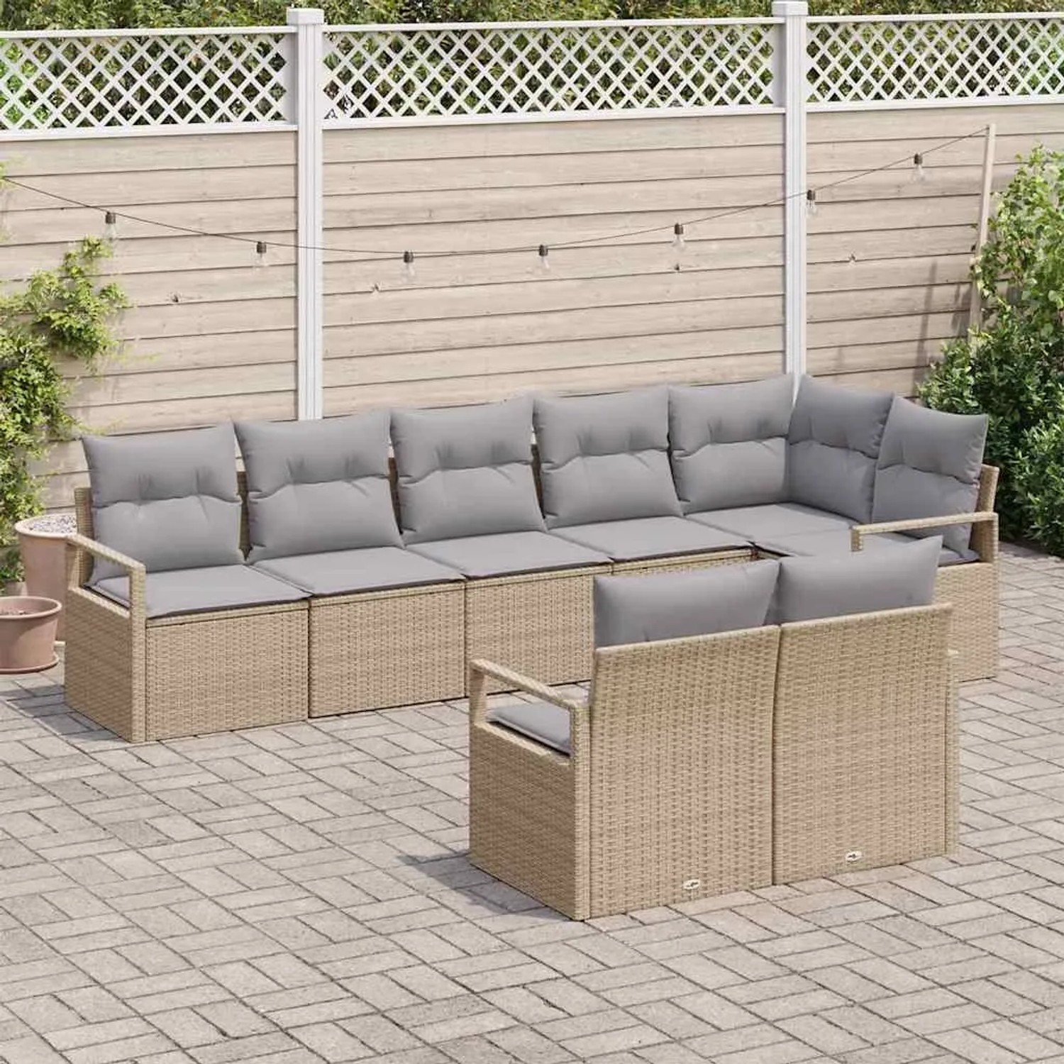 Beiges 8-teiliges Garten-Sofa-Set aus Poly Rattan von vidaXL für Terrasse und Garten.