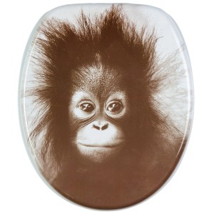 Sanilo WC-Sitz mit Affen-Motiv, Absenkautomatik, Holz, für Standard WC-Becken.