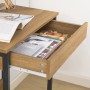 SoBuy Schreibtisch FWT43-N in Natur mit offener Schublade, gefüllt mit Büromaterial.