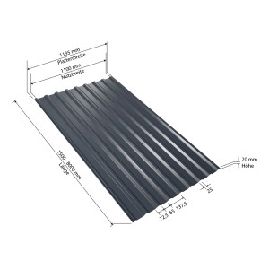 Weckman Trapezblech W20 in Anthrazit, 1500x1135x0,5 mm. Dachblech mit Profil.