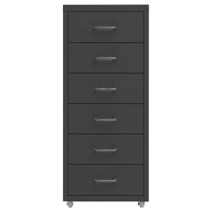 Anthrazitfarbener vidaXL Aktenschrank mit 6 Schubladen und Rollen.