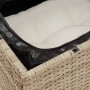 Detailaufnahme: Beige Garten Sofagarnitur aus Rattan mit wasserfestem Stauraum für Kissen.