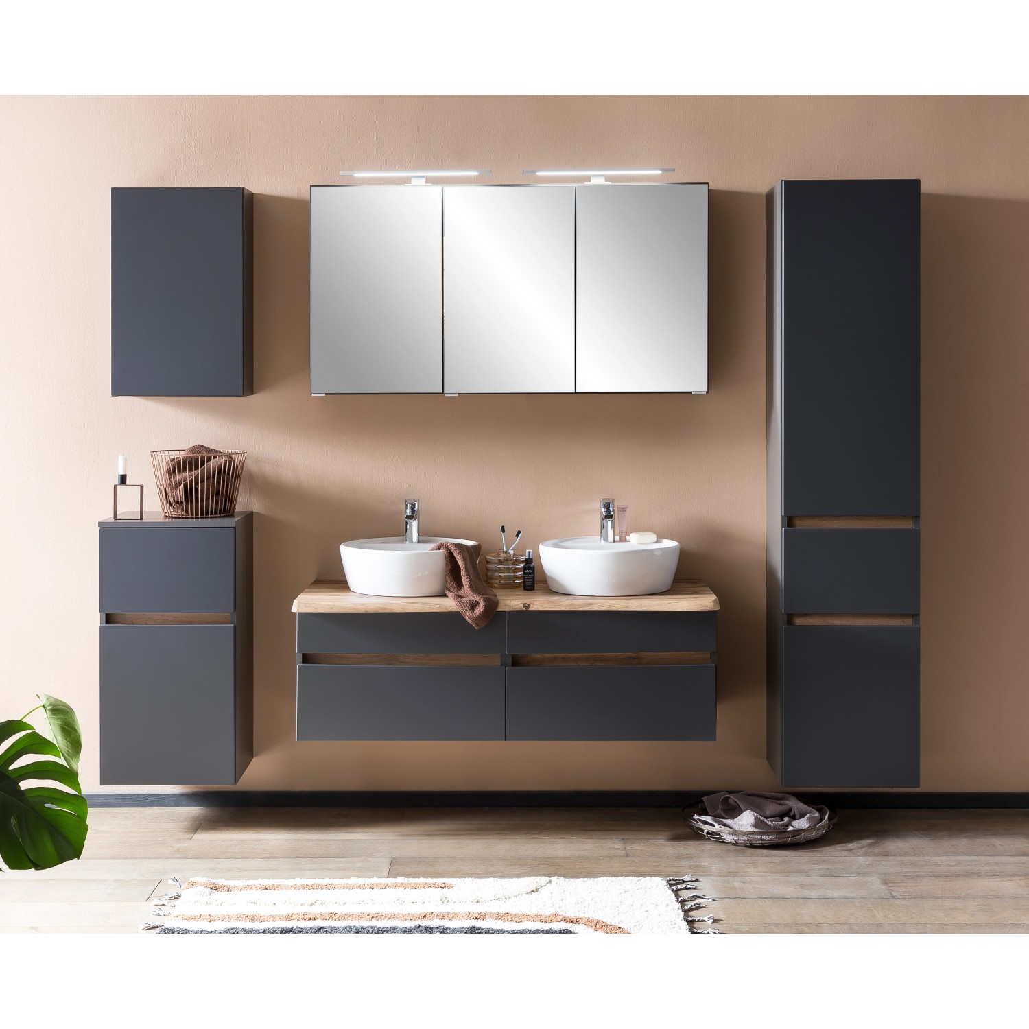 Held Möbel Waschtisch-Set Trient 120 cm x 200 cm x 47 cm Grau-Eiche