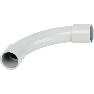 Grauer Isolierbogen EN 16 mit 90° Biegung zur Verbindung von starren Leerrohren.