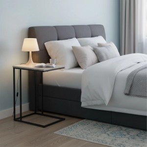 Relaxdays Beistelltisch C-Form MDF Eisen Schwarz Grau Zum Unterschieben 64 cm x 50 cm x 35 cm 3,6 kg