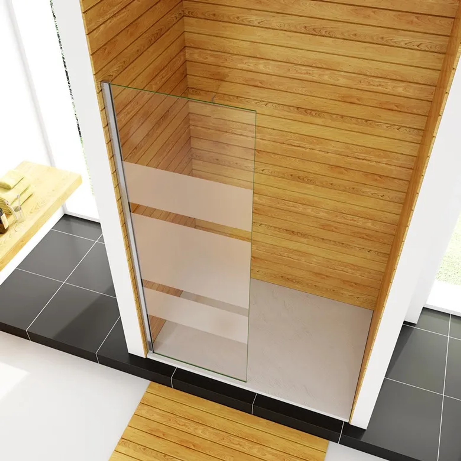 Duschparadies Walk-In Dusche 70x190cm mit satinierter Glaswand und Chromrahmen.