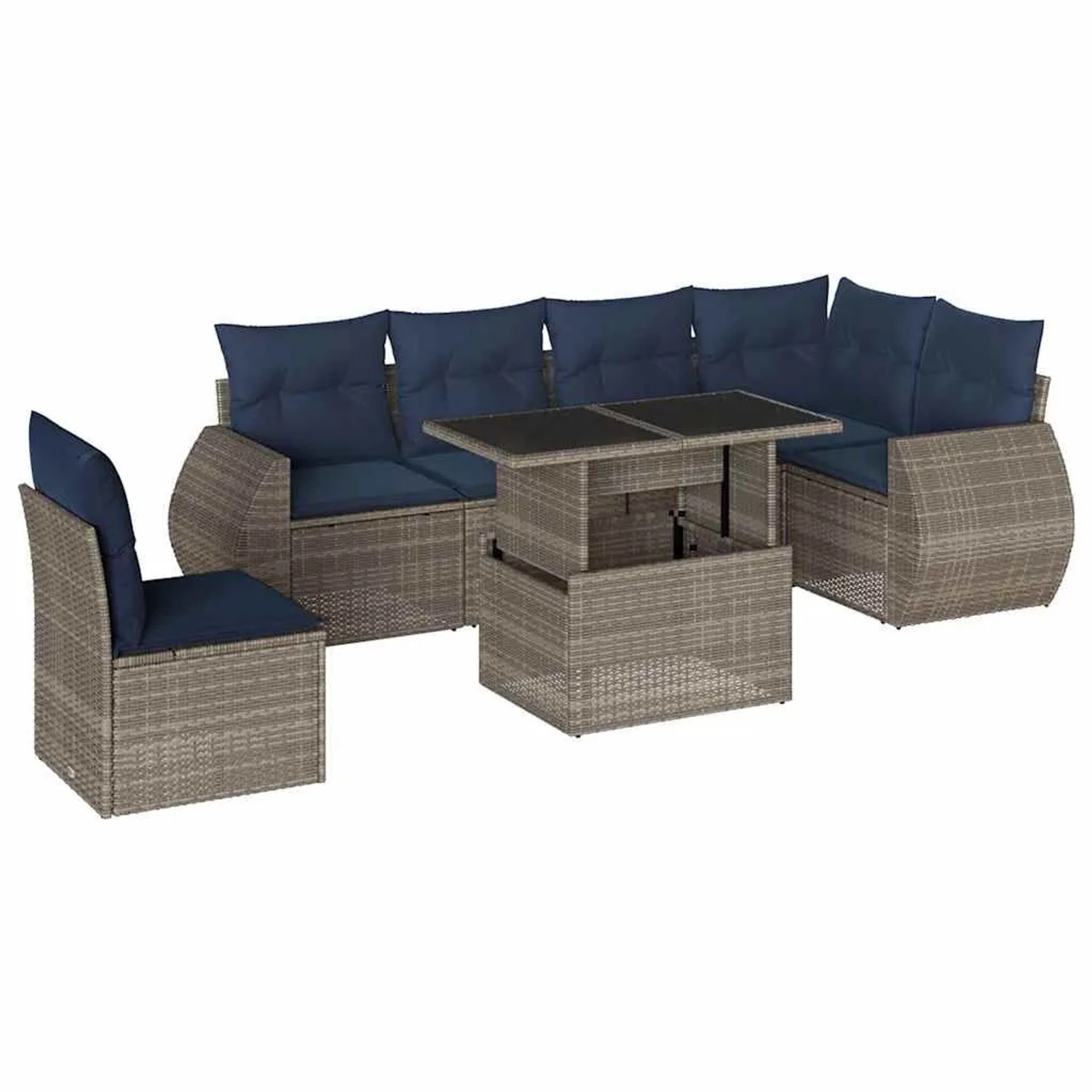 vidaXL 7-Tlg Gartensofa-Set mit Kissen Grau Polyrattan 3268571 günstig online kaufen