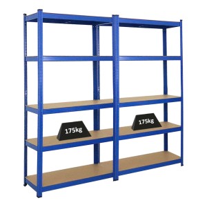 Mega Deal: 2 blaue PROREGAL Schwerlastregale Ragnar, 180x90x40cm, mit je 5 Böden und 175kg Fachlast.
