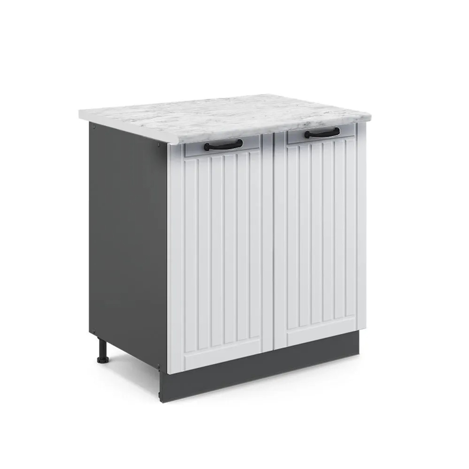 Vicco Küchenunterschrank Fame-Line Weiß Landhaus/Anthrazit 80 x 82 Arbeitsplatte Marmor