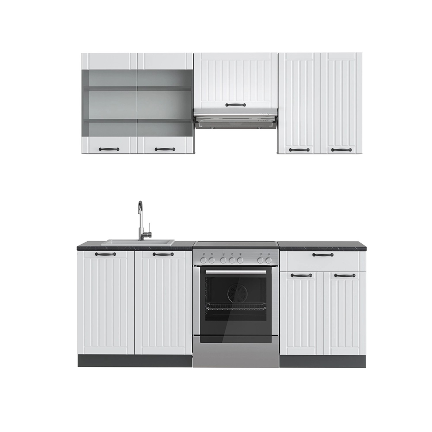 Vicco Fame-Line Küchenzeile Weiß Landhaus/Anthrazit 200 cm ohne Arbeitsplat günstig online kaufen