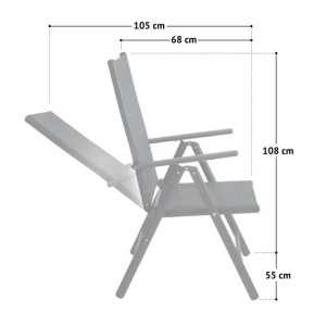 Anthrazit Aluminium Gartenstuhl Hochlehner, klappbar, verstellbare Rückenlehne. Maße: 108x68-105 cm, Sitzhöhe 55 cm.