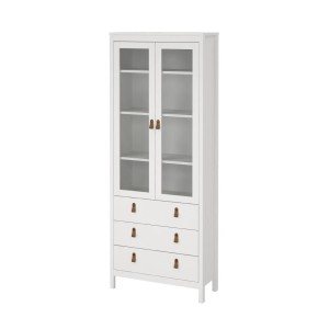 Weißer ebuy24 Madrid Vitrinenschrank mit 2 Glastüren und 3 Schubladen.