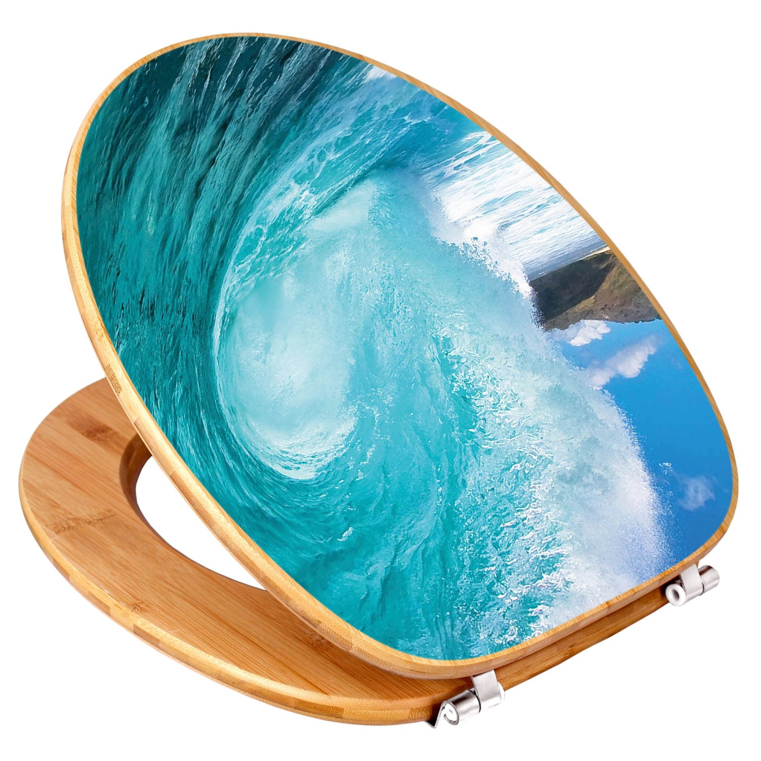 Banjado WC-Sitz aus Bambus mit Motiv 'Perfekte Welle', Toilettendeckel aus Holz.