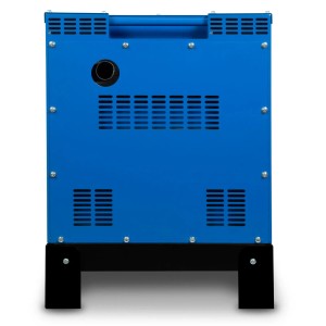 Rückansicht blaues EBERTH 15000W Notstromaggregat Stromerzeuger mit Lüftungsgittern und schwarzem Fuß.