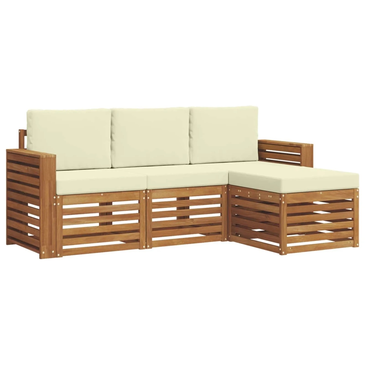 vidaXL Sofagarnituren 4 Tlg Natur und Creme Massivholz Akazie 3374615