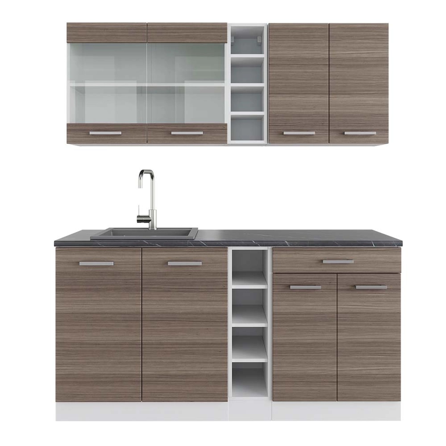 Vicco R-Line Singleküche Edelgrau/Weiß 160 cm AP Anthrazit günstig online kaufen