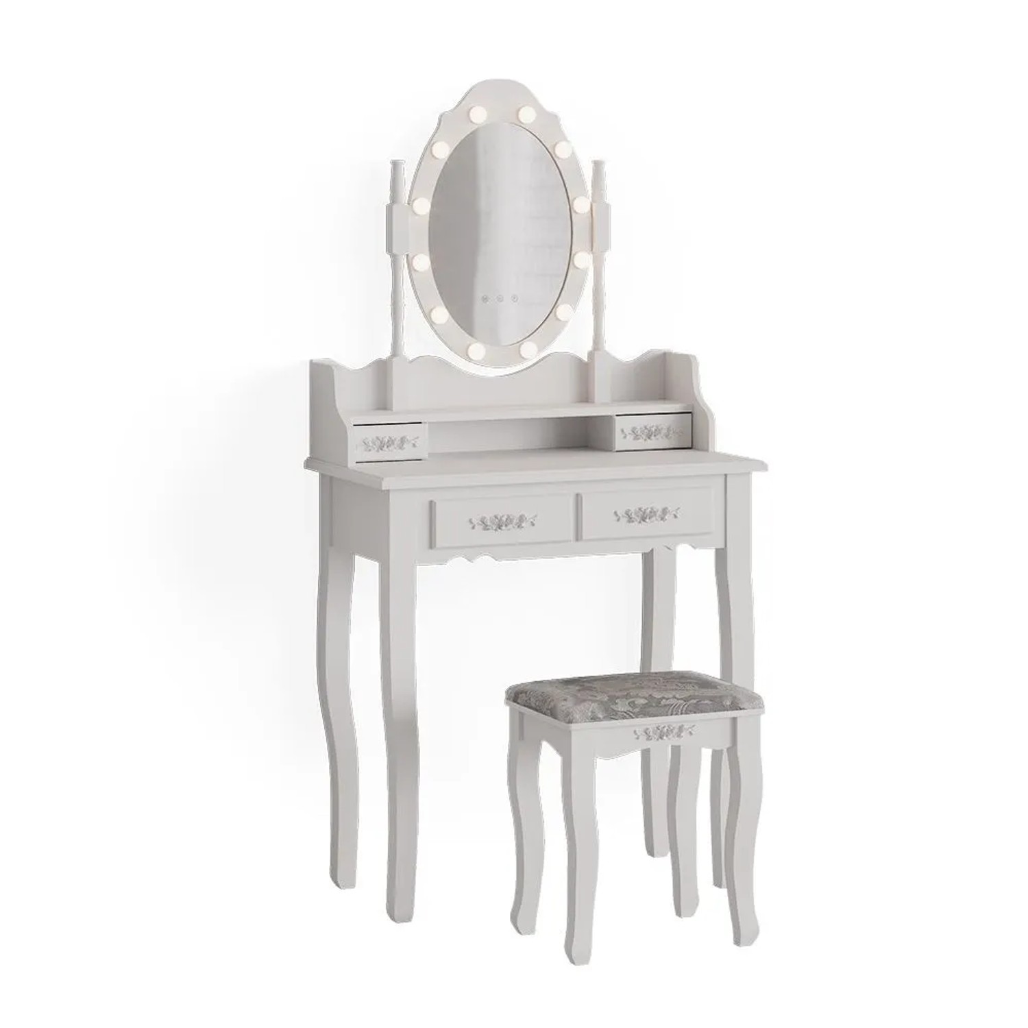 Vicco Schminktisch Maggie Weiß 75 x 147 mit LED-Spiegel und Hocker