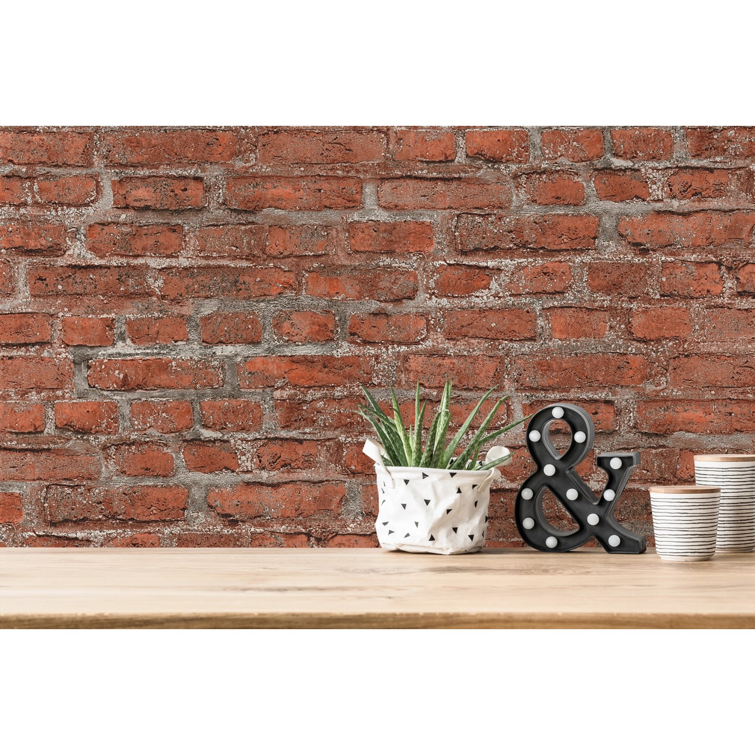 AS-Creation Vliestapete Bude 2.0 in Steinoptik rot/grau mit Pflanze und Deko.