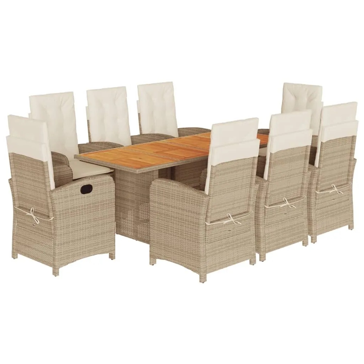 vidaXL 9-Tlg Garten-Essgruppe mit Kissen Beigemischung Poly Rattan 3212286