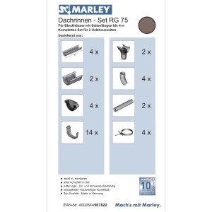 Marley Dachrinnen-Set RG 75 braun für Blockhäuser bis 4 m, Komplettset mit Zubehör.