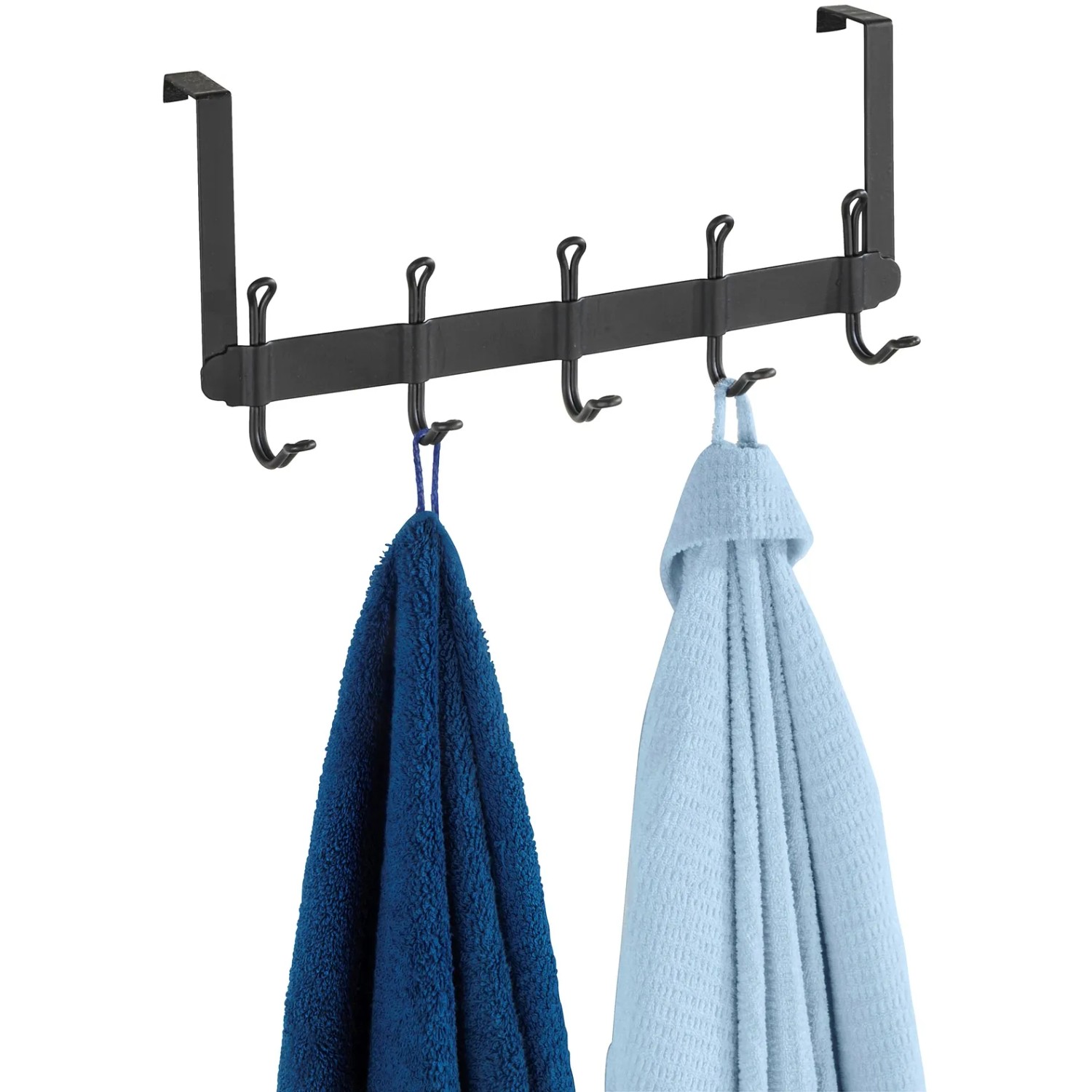 Schwarze Wenko Türgarderobe Nostalgie mit 5 Haken und Handtüchern.