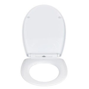 Weißer Wenko WC-Sitz Yak High Gloss aus Thermoplast, offen.
