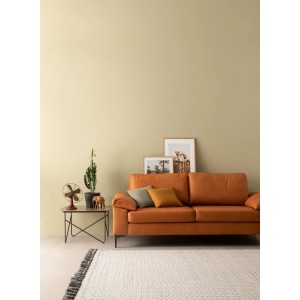 Wohnzimmer mit Wandfarbe in Verträumtes Wüstenbeige. Matte Schöner Wohnen Designfarbe mit Sofa und Deko.