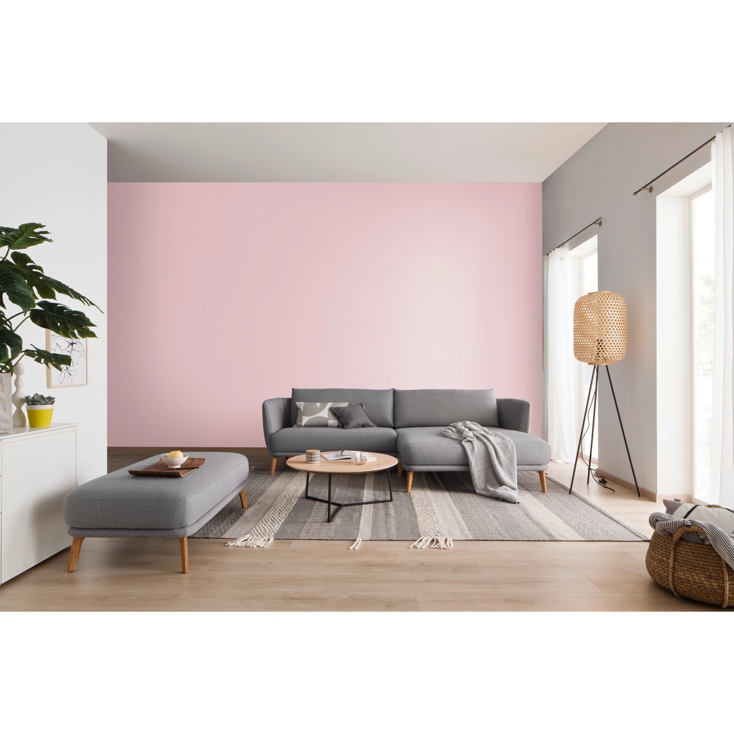 Wohnzimmer mit Wand in Schöner Wohnen Glimmerfarbe Sparkling Rose.