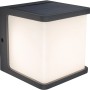 Moderne, anthrazitfarbene Lutec LED Solar-Wandleuchte Doblo mit integriertem Solarpanel.