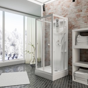 Schulte Komplettduschkabine Juist mit Schiebetür, 80x80x210 cm, weiß, mit Duschwanne und Armatur.