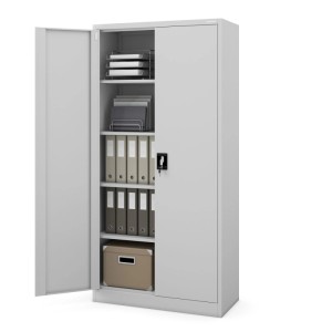 Jan Nowak Metallschrank Aktenschrank 90x185x40 cm mit Zylinderschloss und 4 Fachböden Grau
