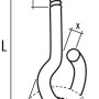 Skizze eines verzinkten Conacord Schraubhaken, 10 x 140 mm, 2er-Set.