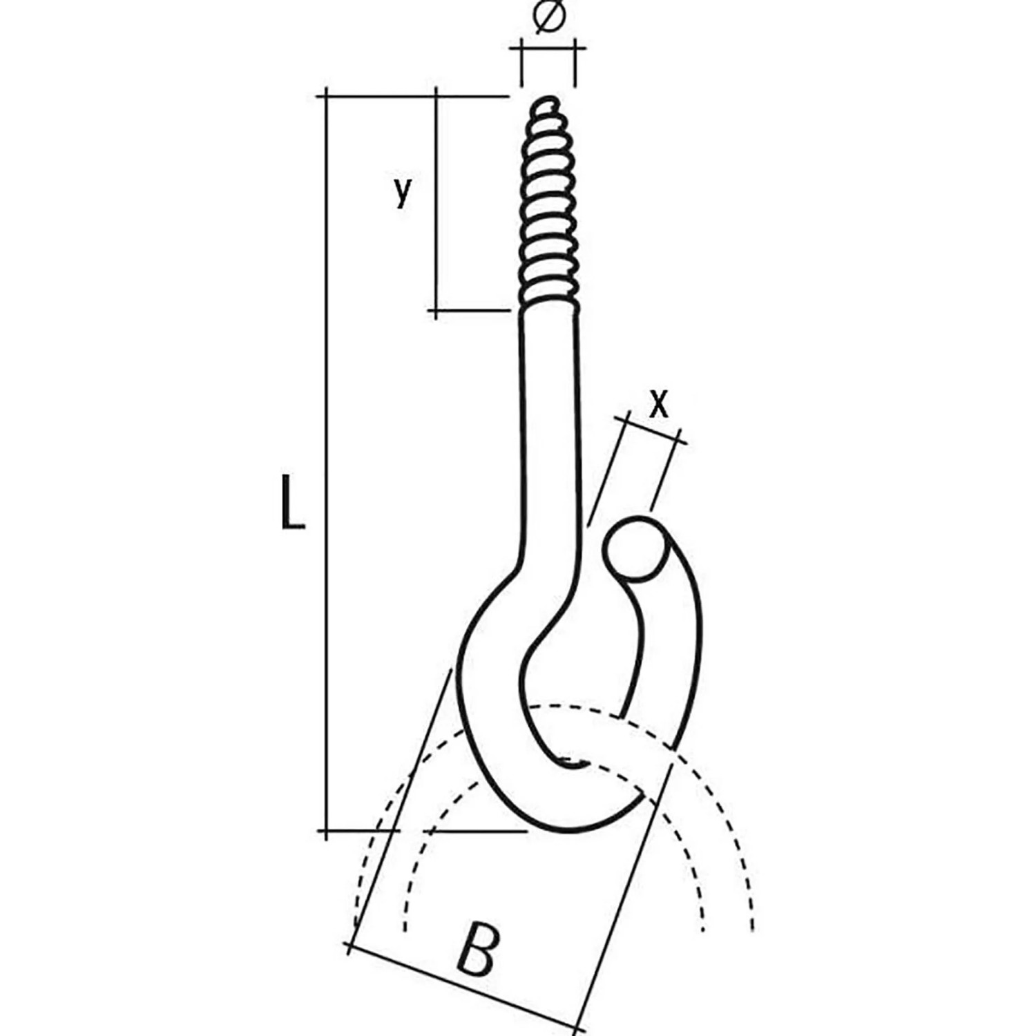 Skizze eines verzinkten Conacord Schraubhaken, 10 x 140 mm, 2er-Set.