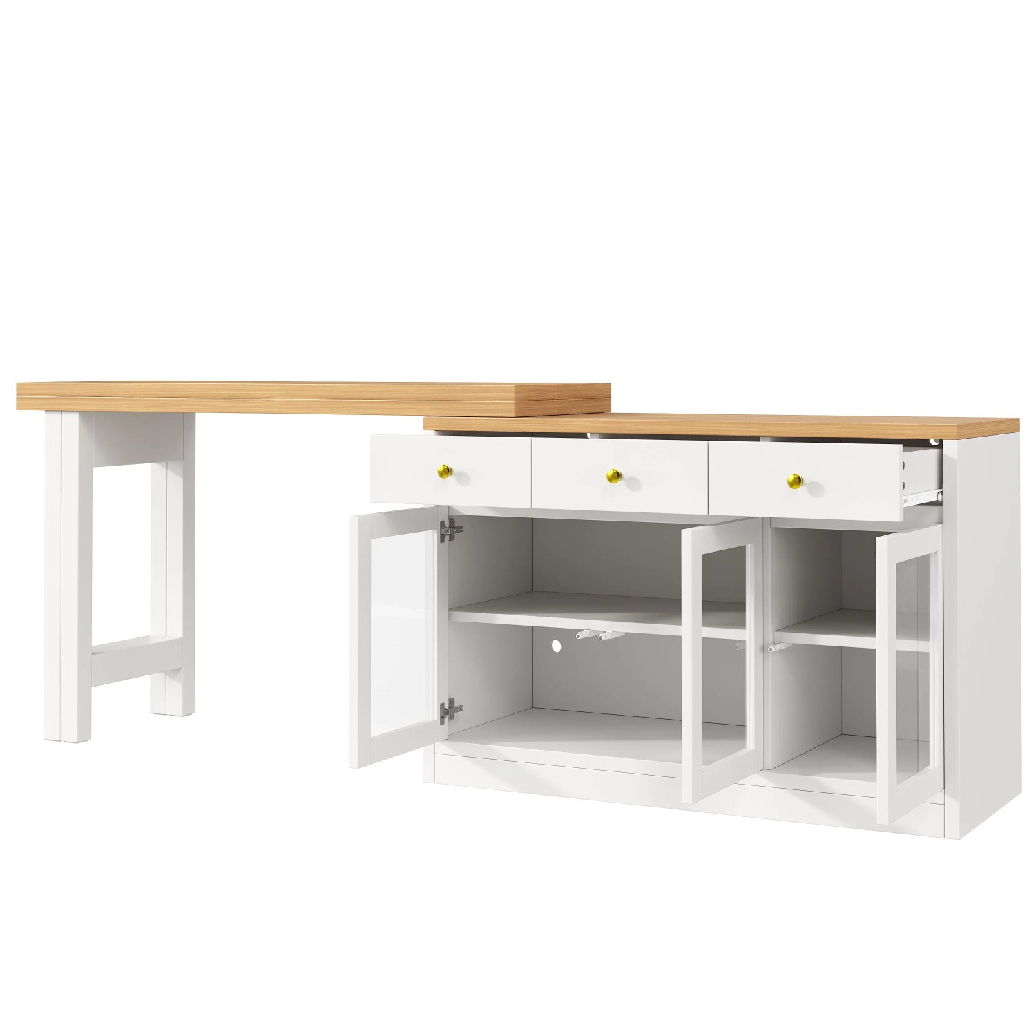 okwish Kücheninsel mit LED Beleuchtung Ausziehbar 120x40x75.5cm Weiß